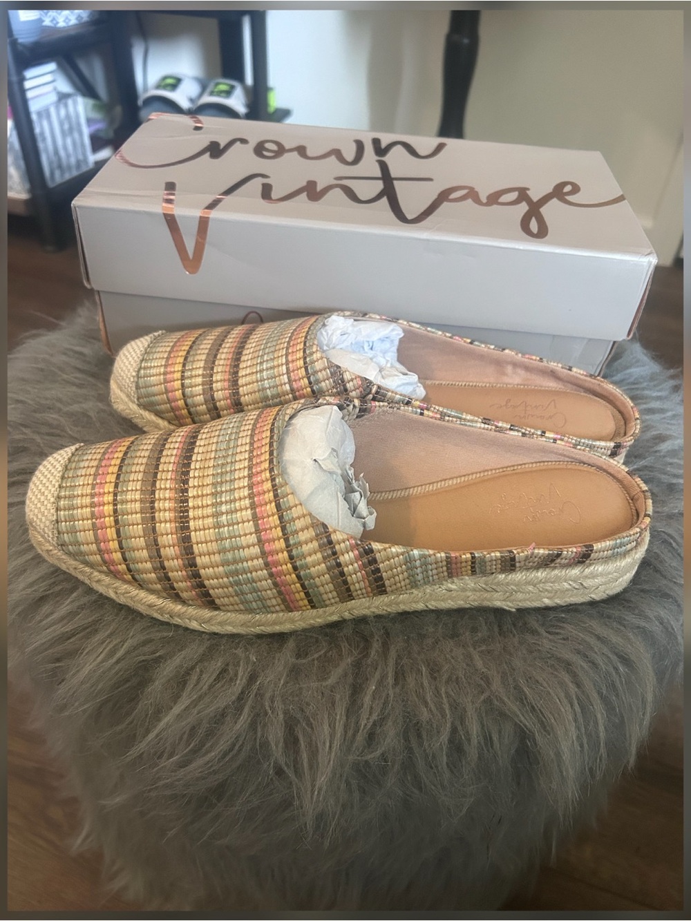 Crown Vintage Striped Multicolor Woven Espadrille Mule